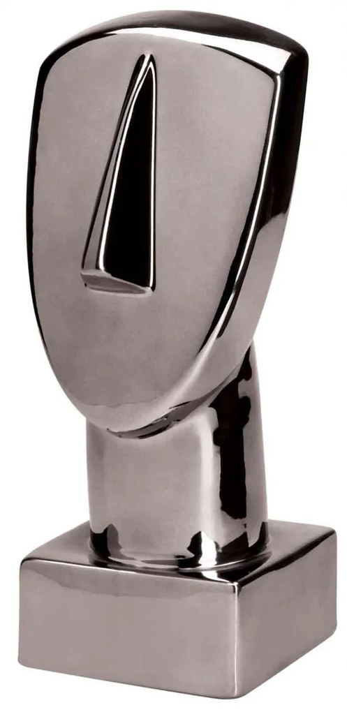Escultura Decorativa Em Cerâmica Espelhada Chumbo Face 29x11 cm M02 - D'Rossi
