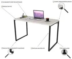 Mesa de Escritório Office 120cm Estilo Industrial Prisma C08 Snow - Mp