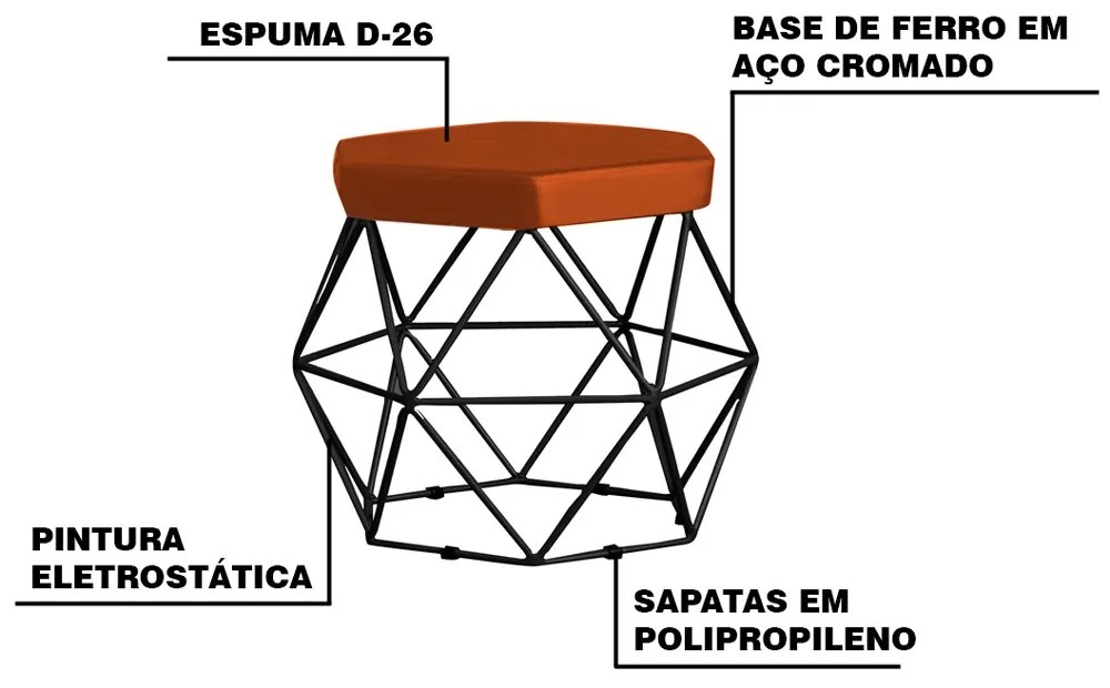 Puff Decorativo Base Preta Elsa Suede Telha G41 - Gran Belo