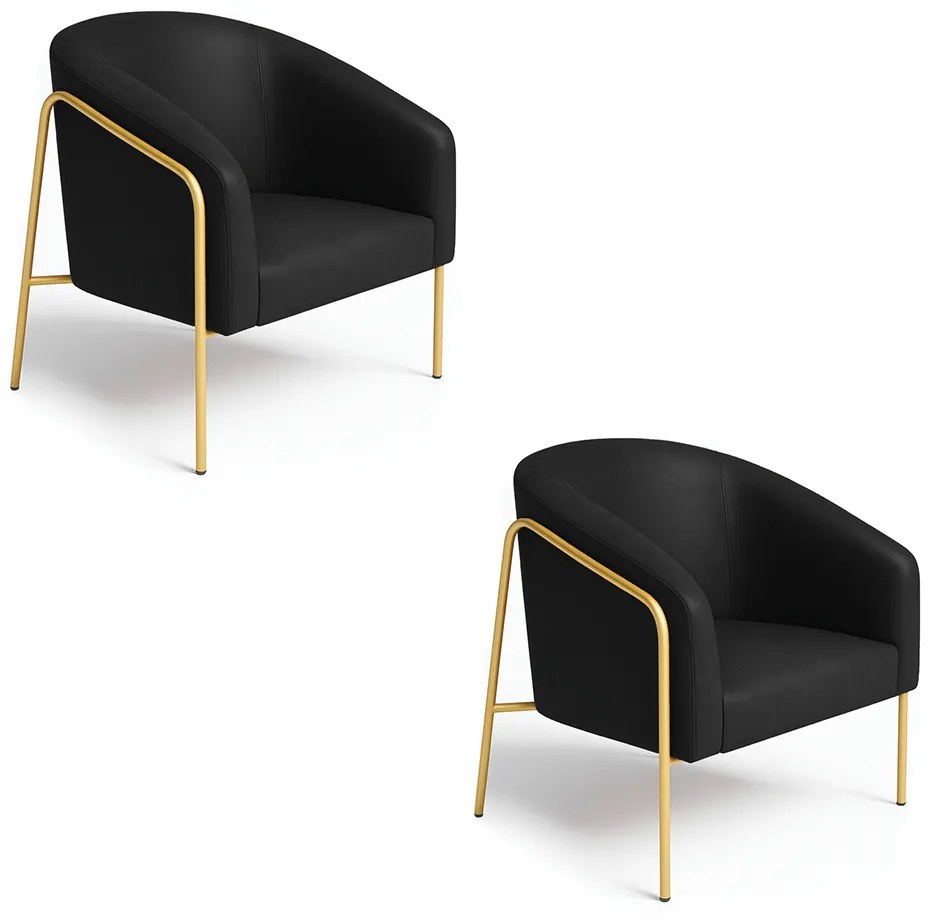 Poltrona Sala Industrial Alta Dourado Kit 2 Stella Sintético PU D03 - D'Rossi - Preto