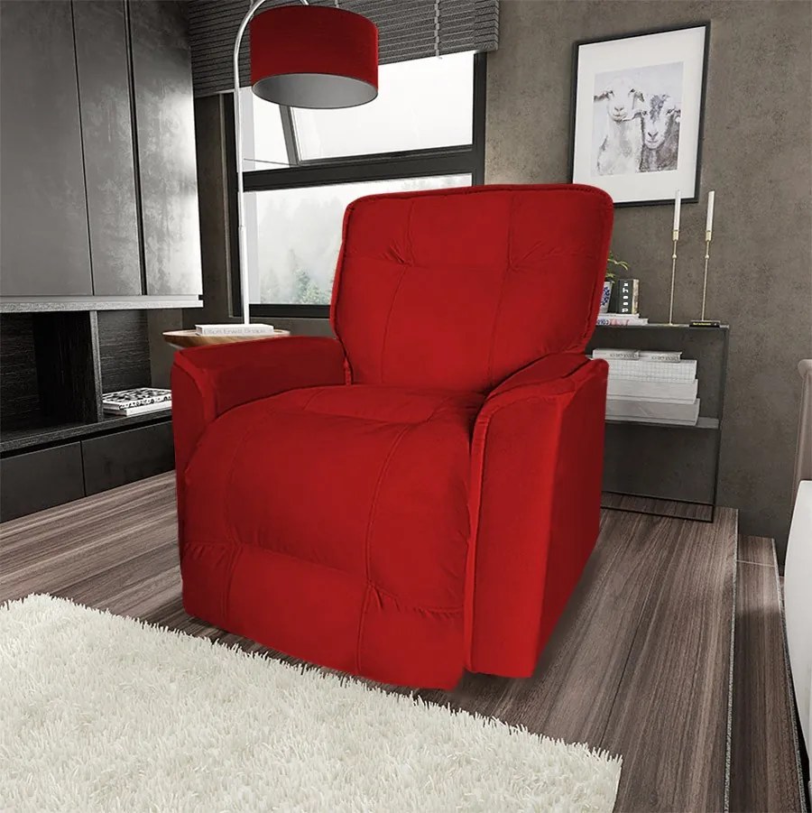 Poltrona do Papai Reclinável Orion Suede Vermelho - Sheep Estofados - Vermelho