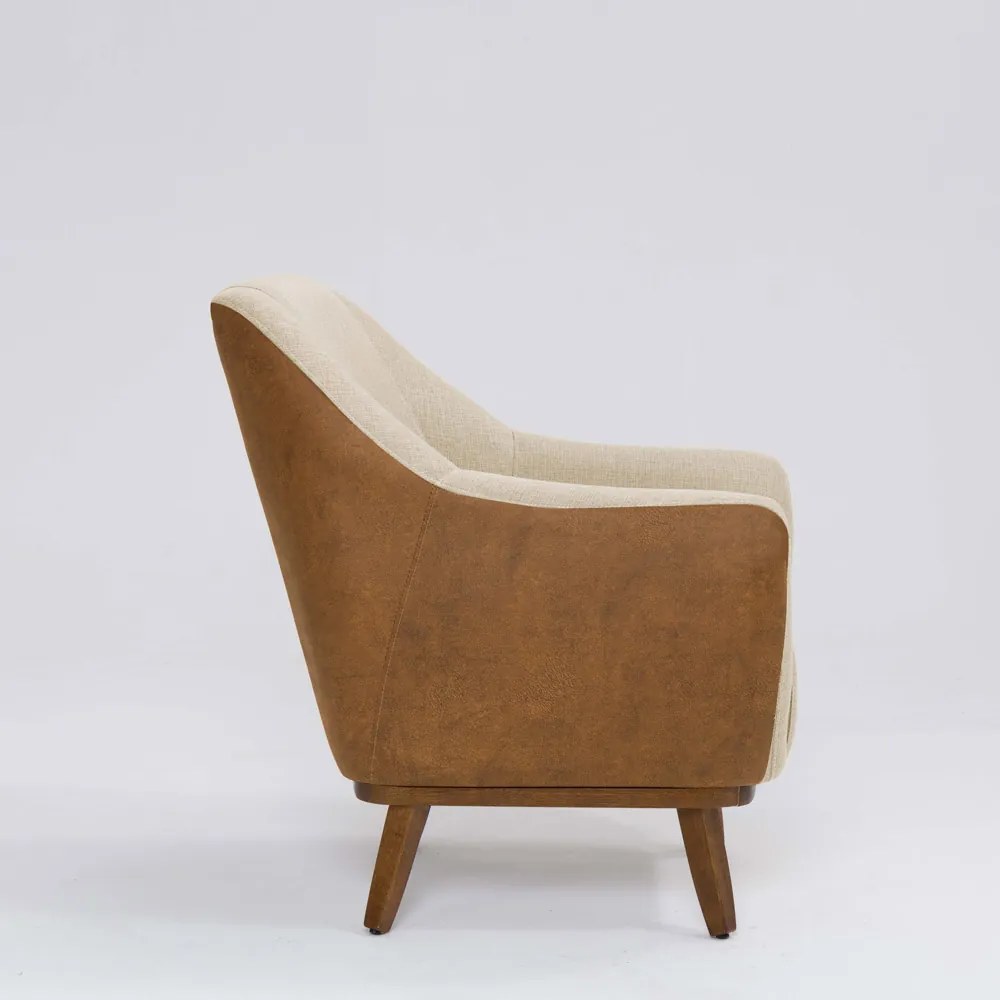 Poltrona Decorativa Pauline D07 Corano Terracota e Linho Marfim - D'Rossi