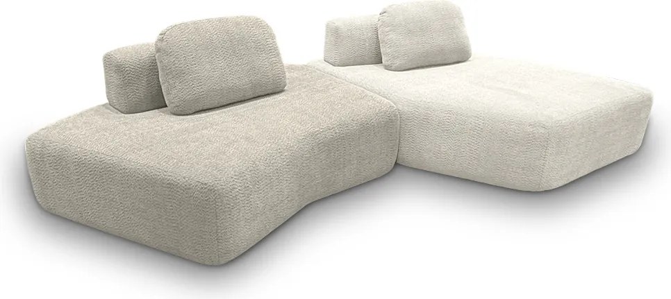 Sofá Ilha Sala de Estar Modulado Dakota com Chaise Encosto Almofadas Soltas Bouclê Rústico Greige/OffWhite G33 - Gran Belo