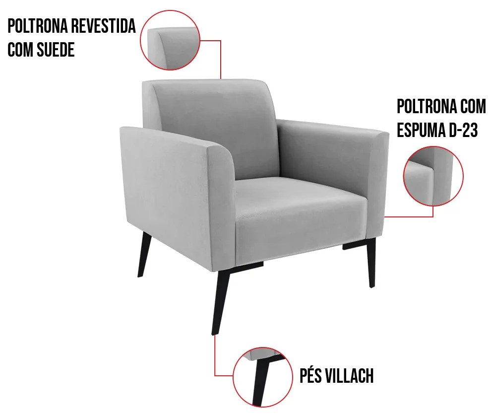 Poltrona Pés Villach Marisa Suede - Cinza