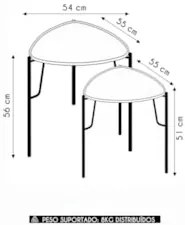 Mesa Lateral Para Sala Pés Metálicos Kit 2 Blen Musgo/Preto I06 - Mpoz