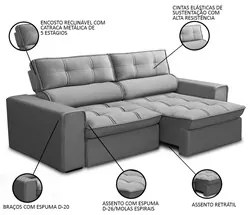 Sofá Retrátil Reclinável 3 Lugares 200cm Blanches F05 Veludo Prata - M