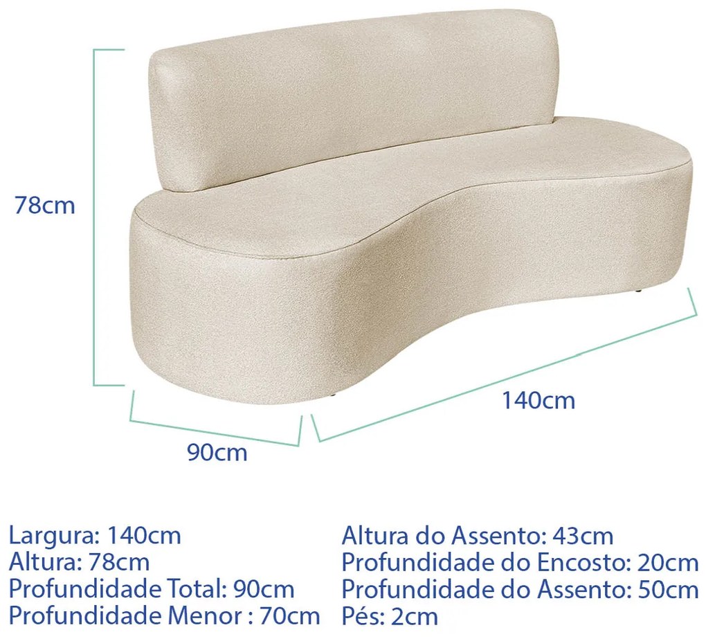 Kit Sofá Curvo Amsterdã 140cm e Poltrona Luiza Max Linho