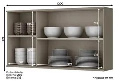 Armário Aéreo 120cm 3 Portas 100% MDF Connect Duna/Cristal - Henn