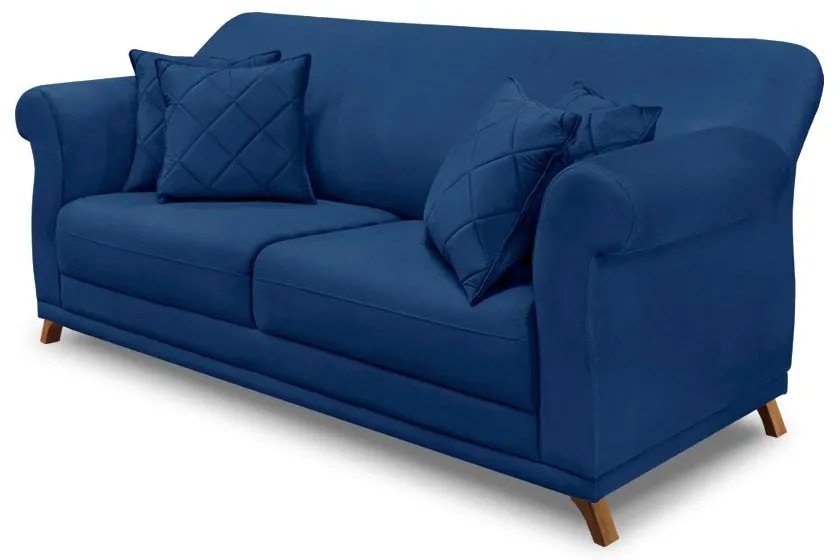 Sofá Decorativo 220cm 3 Lugares com 4 Almofadas Armstrong Suede Azul Marinho G63 - Gran Belo