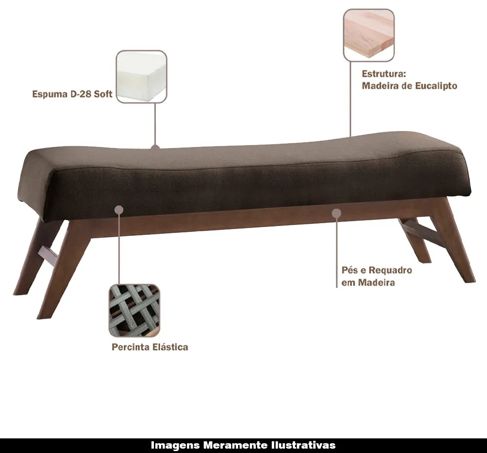 Recamier Decorativo 140cm Lionel Veludo Pés Madeira Marrom/Imbúia G62 - Gran Belo