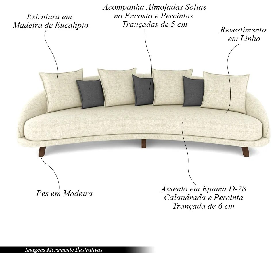 Sofá Living 3 Lugares 265cm Pés Madeira Morales com Almofadas Linho Bege Claro/Cinza G52 - Gran Belo