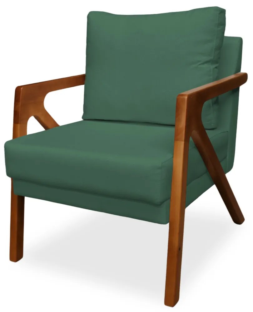 Poltrona Decorativa Amber Base De Madeira Veludo Verde Bandeira