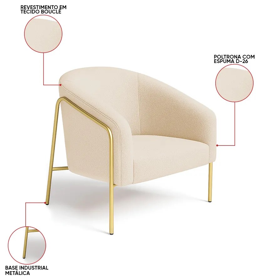 Poltrona Sala Industrial Alta Dourado Stella Bouclê D03 - D'Rossi - Bege
