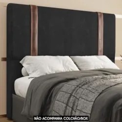 Cabeceira Cama Box Queen 160cm Estofada Glory Veludo Preto Z04 - Mpoze