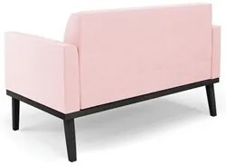Sofá Namoradeira e 2 Poltronas Base Madeira Preto Maressa Suede Rosa B