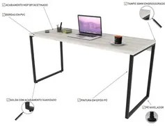 Mesa de Escritório Office 150cm Estilo Industrial Prisma C08 Snow - Mp