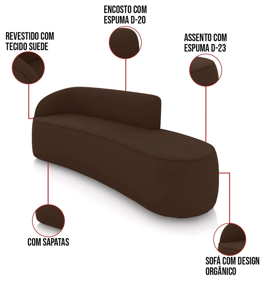 Sofá 4 Lugares Orgânico 220 cm Morgan Suede D03 - D'Rossi - Marrom