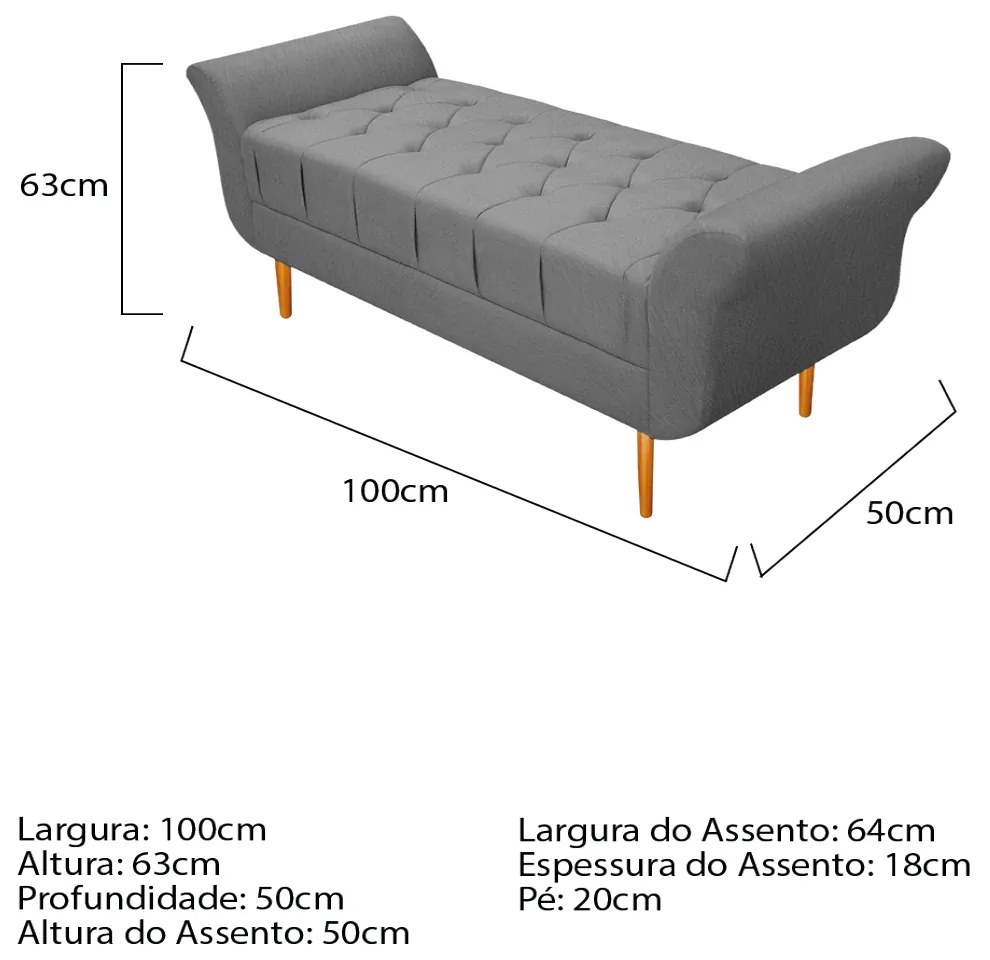Recamier Estofado Ari 100 cm Solteiro Suede Cinza - ADJ Decor