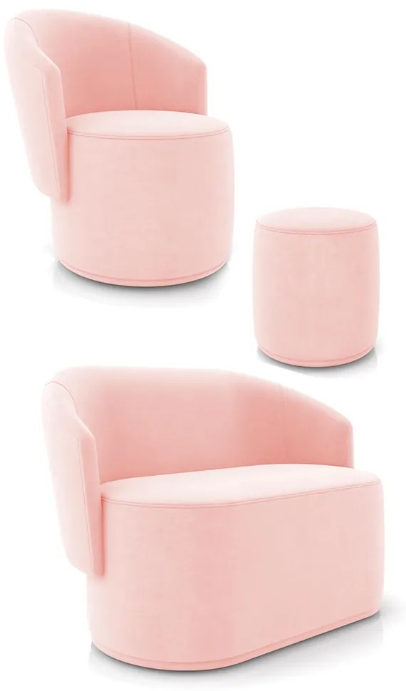 Sofá Namoradeira com Poltrona e Puff Orgânico Sala Malu Suede M11 - D'Rossi - Rosa Bebê
