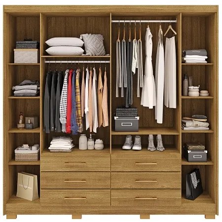 Guarda Roupa Com Espelho Canadá 6 Portas e 6 Gavetas Nature/Brisa - Vila Rica Móveis