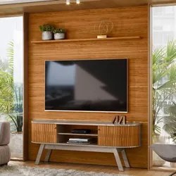 Painel para TV 75 Pol com Rack Bancada 208cm Luna M01 Fendi/Naturale -