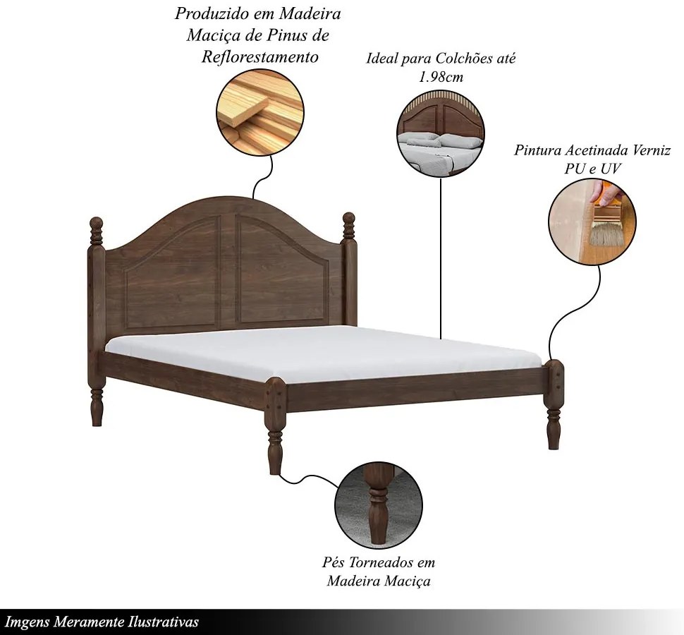 Cama de Casal Pés Torneados Queen Size Madeira Maciça Naipe Café G74 - Gran Belo