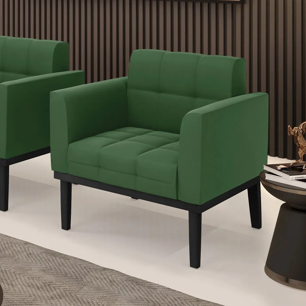 Poltrona Decorativa Karen Pés Fixo em Madeira Preto Suede Verde G19 - Gran Belo