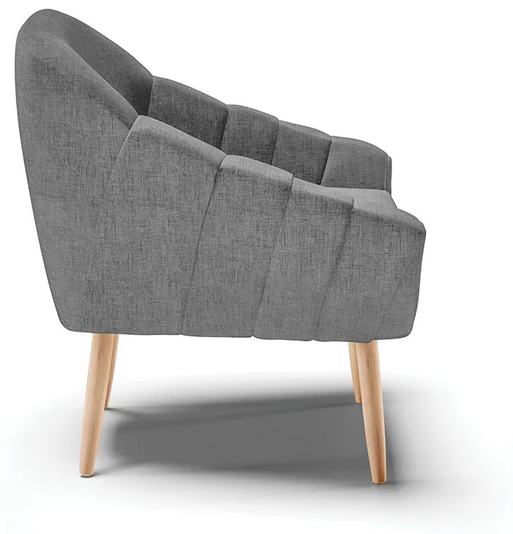 Poltrona Giovana Linho Grafite A26 Pés Palito Natural - Indo Decorar