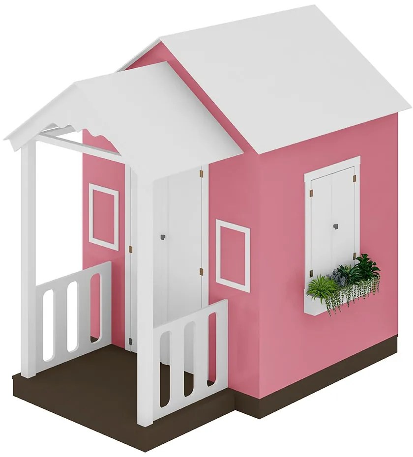 Casinha de Brinquedo MDF com Varanda Artesanal Branco/Rosa L12 - Gran Belo