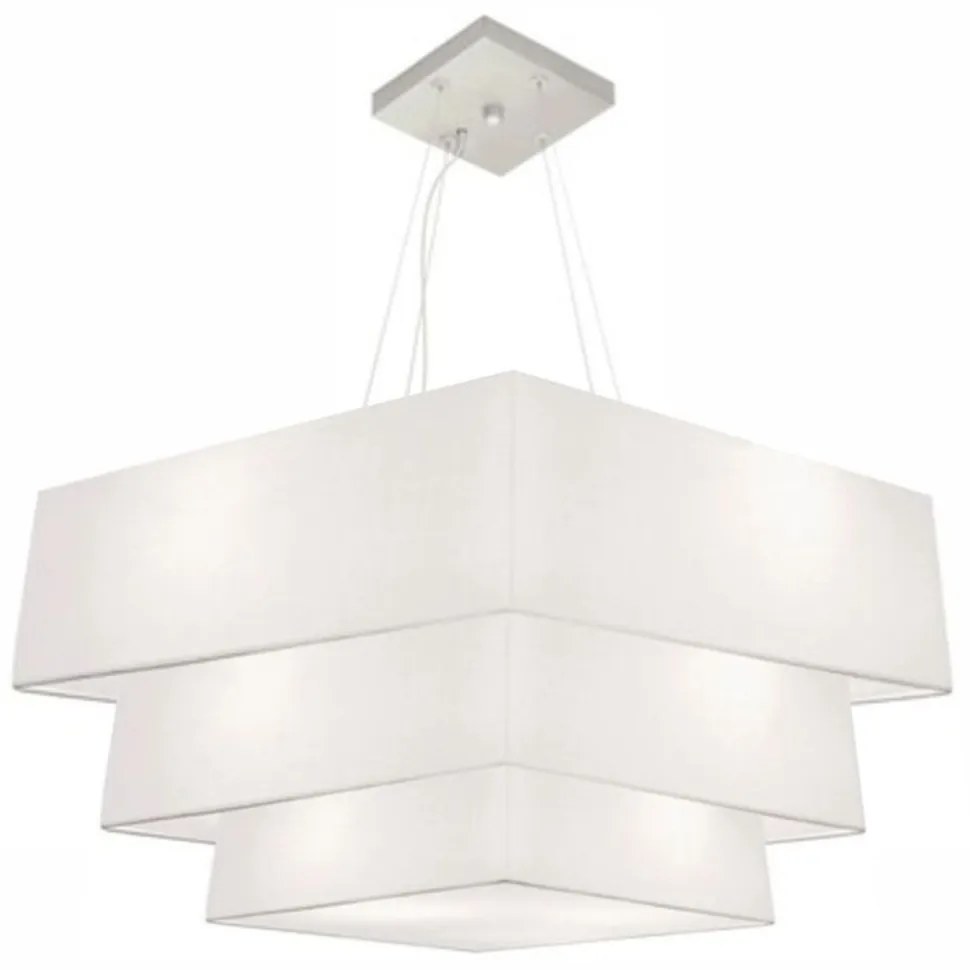 Lustre Pendente Triplo Quadrado Md-4165 Cúpula em Tecido 80x70x60cm Branco - Bivolt