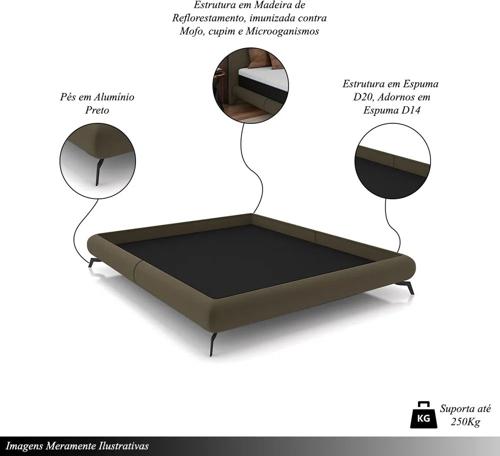 Cama King Size Avulsa Bezos Madeira Imunizada Pés em Aço Revestimento Veludo Castor G91 - Gran Belo