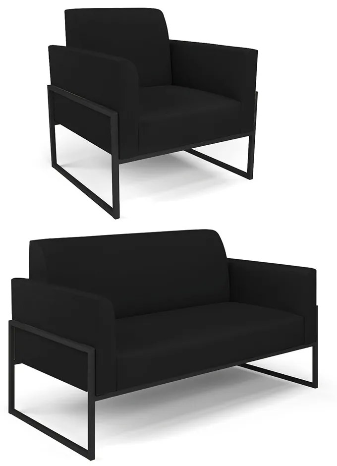 Sofá Namoradeira com Poltrona Base Industrial Alta Preto Marisa Linho D03 - D'Rossi - A79 Preto