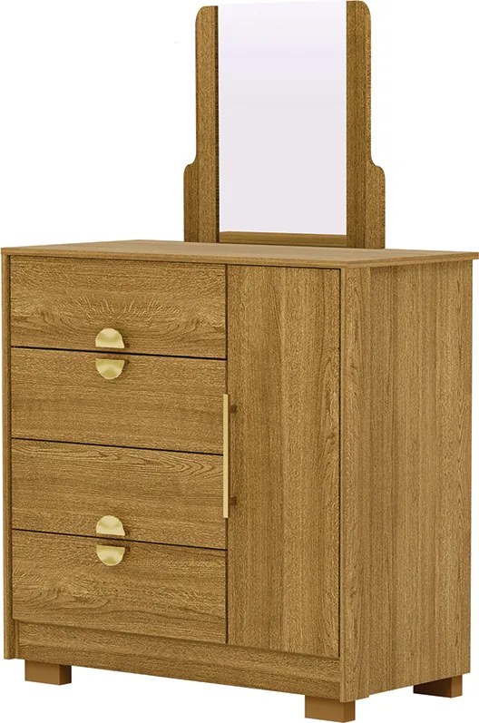 Cômoda Quarto 95cm com Espelho 1 Porta Kenia V01 - D'Rossi - Naturale