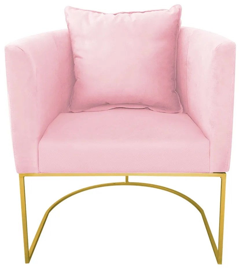 Poltrona Paola Suede Base Metálica Dourado D03 - D'Rossi Bege - Rosa Bebê