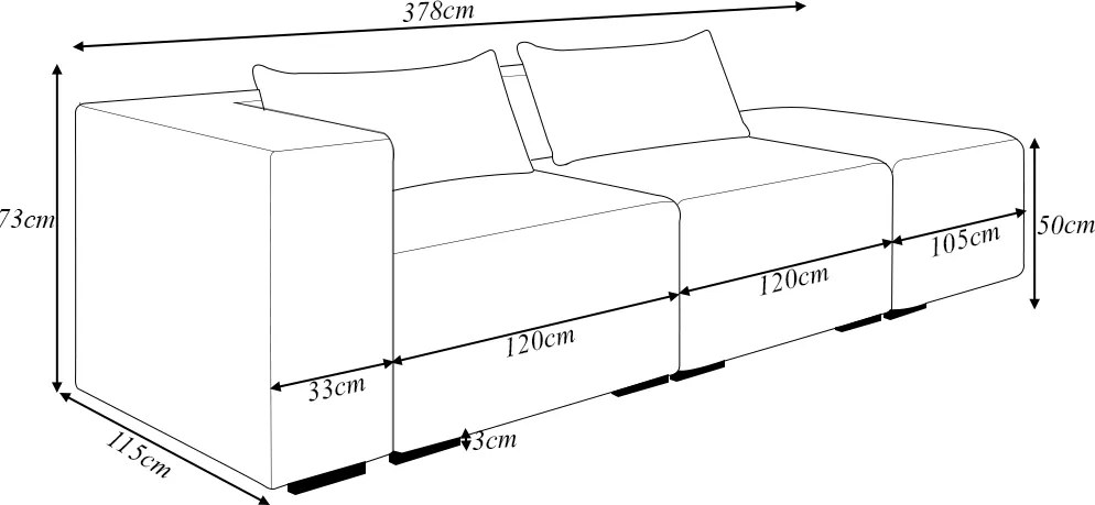 Sofá Versátil Sala de Estar Atlanta 378cm Modulado Veludo Marrom G52 - Gran Belo