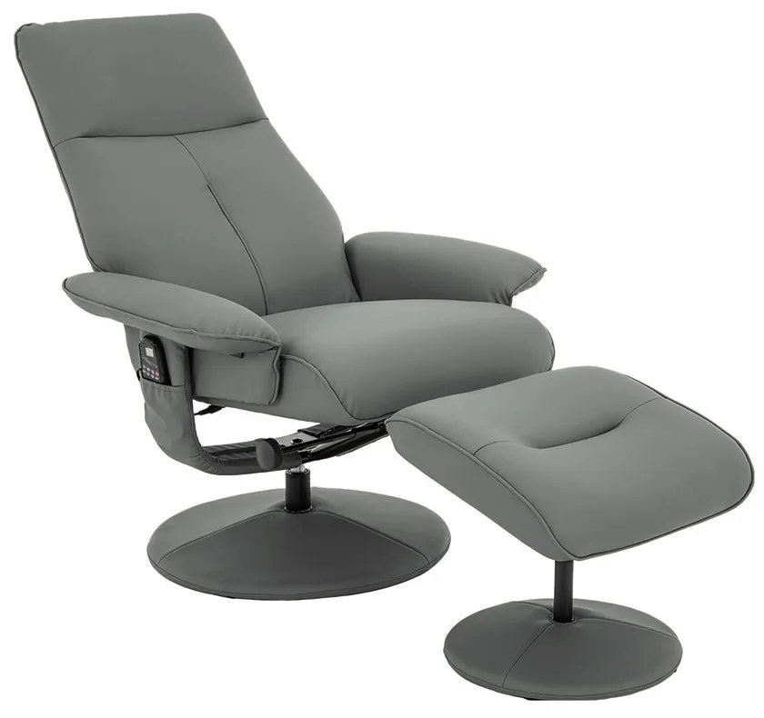 Poltrona do Papai Elétrica com Massagem e Giratória Nebraska com Apoio de Pés Pu Cinza G56 - Rivatti