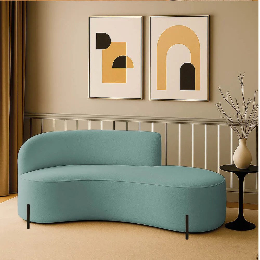 Sofá 3 Lugares Orgânico 180cm Pé Preto Morgan Veludo/Cotelê - Menta