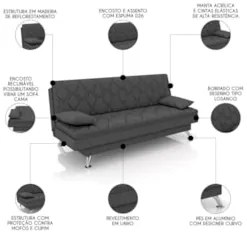 Sofá Cama para Sala de Estar Quarto 193cm Bela Z32 Linho Grafite - Mpo