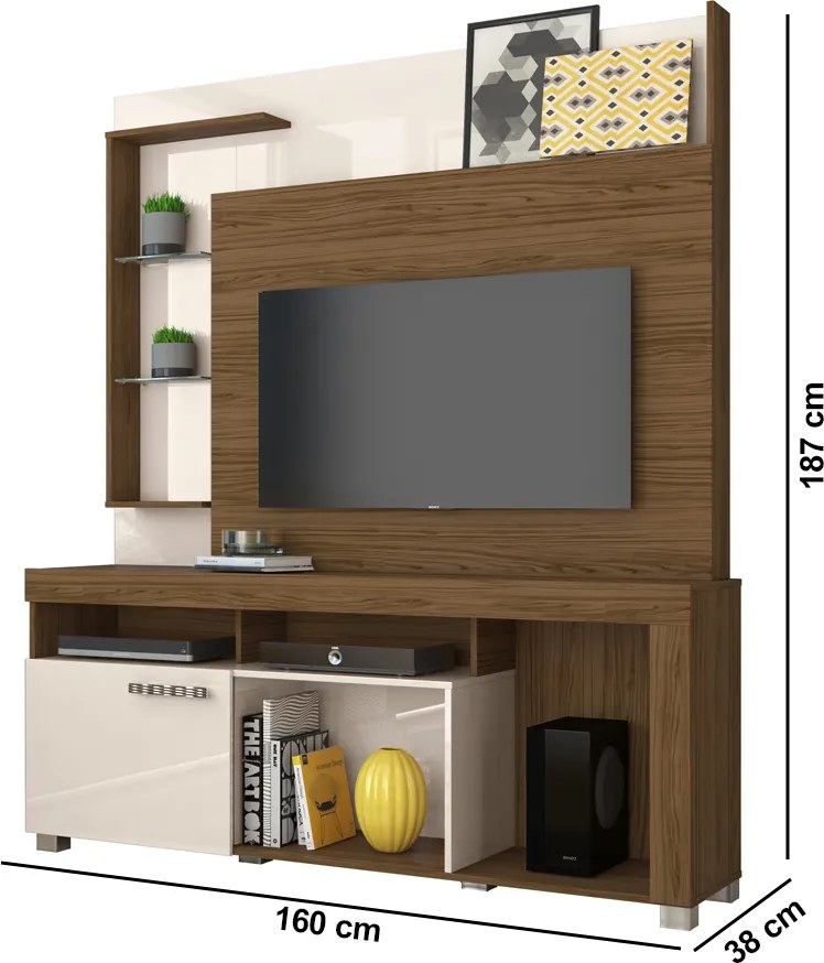 Estante de TV 50 Pol 160cm Sala de Estar Velora Naturale/Off White M20 - D'Rossi