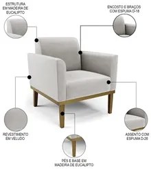 Sofá Namoradeira e 2 Poltronas Base Madeira Castanho Maressa Veludo Ci