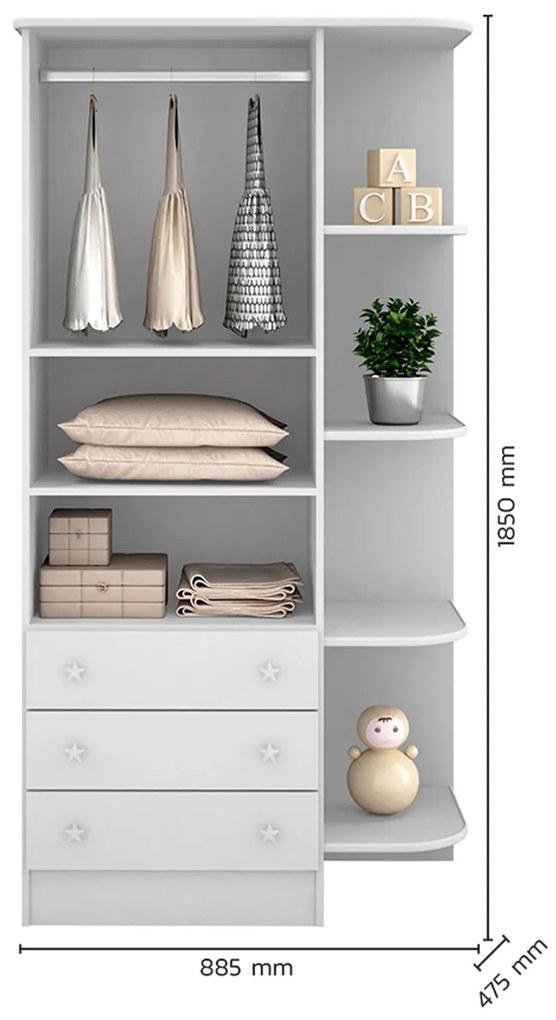 Guarda Roupa Infantil 2 Portas e 3 Gavetas com Cantoneira Brilhar Q01 - ADJ Decor