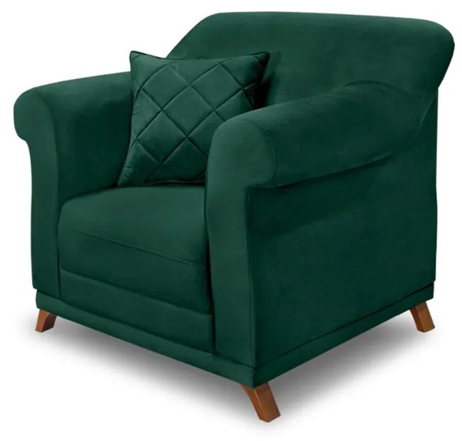 Poltrona Decorativa com 1 Almofada Armstrong Veludo Verde Floresta G63 - Gran Belo