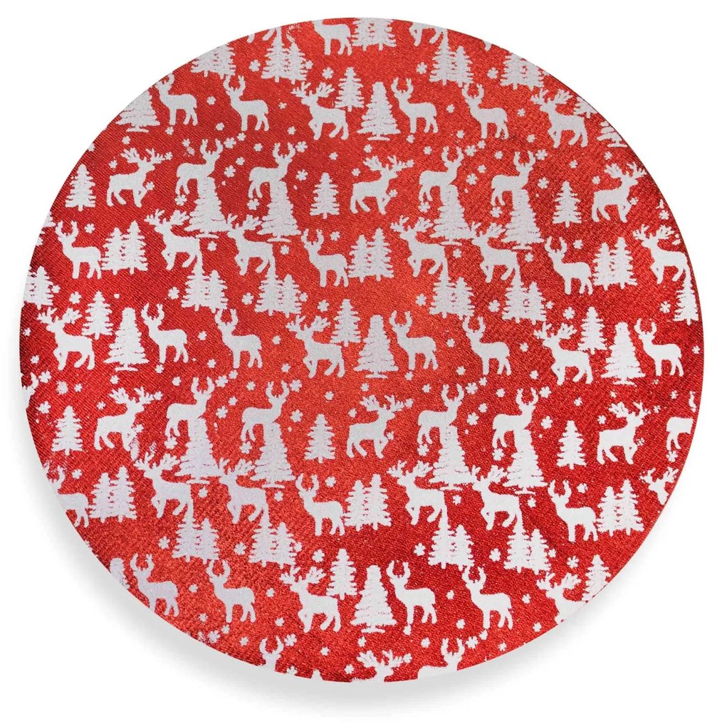 Jogo Americano Redondo de Natal 1 Unidade Tecido 33cm Estampa Renas F04 - D'Rossi