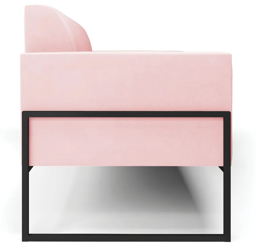 Sofá Namoradeira Base Industrial Alta Preto Marisa Suede D03 - DRossi - Rosa Bebê