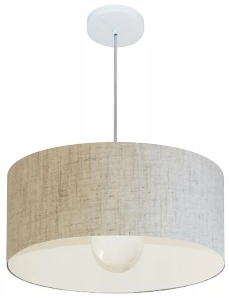 Lustre Pendente Cilíndrico 4052 Cúpula em Tecido 50x21cm Rustico Bege - Bivolt
