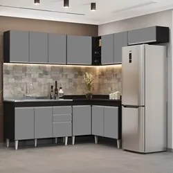 Armário de Cozinha Modulado de Canto 7 Peças CP21 com Pia Inox Preto/C