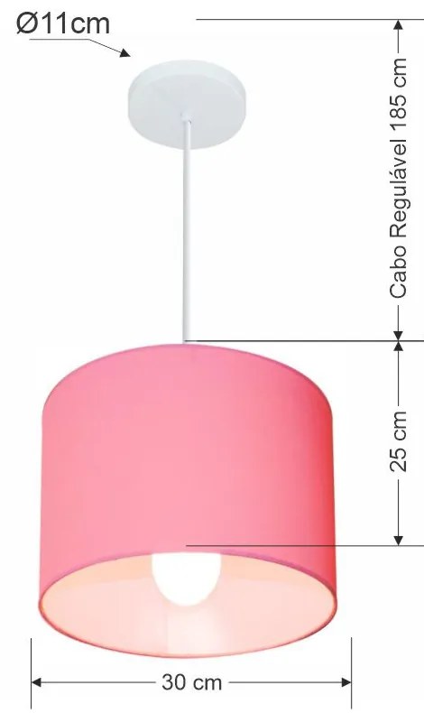 Lustre Pendente Cilíndrico Md-4113 Cúpula em Tecido 30x25cm Rosa Bebê - Bivolt
