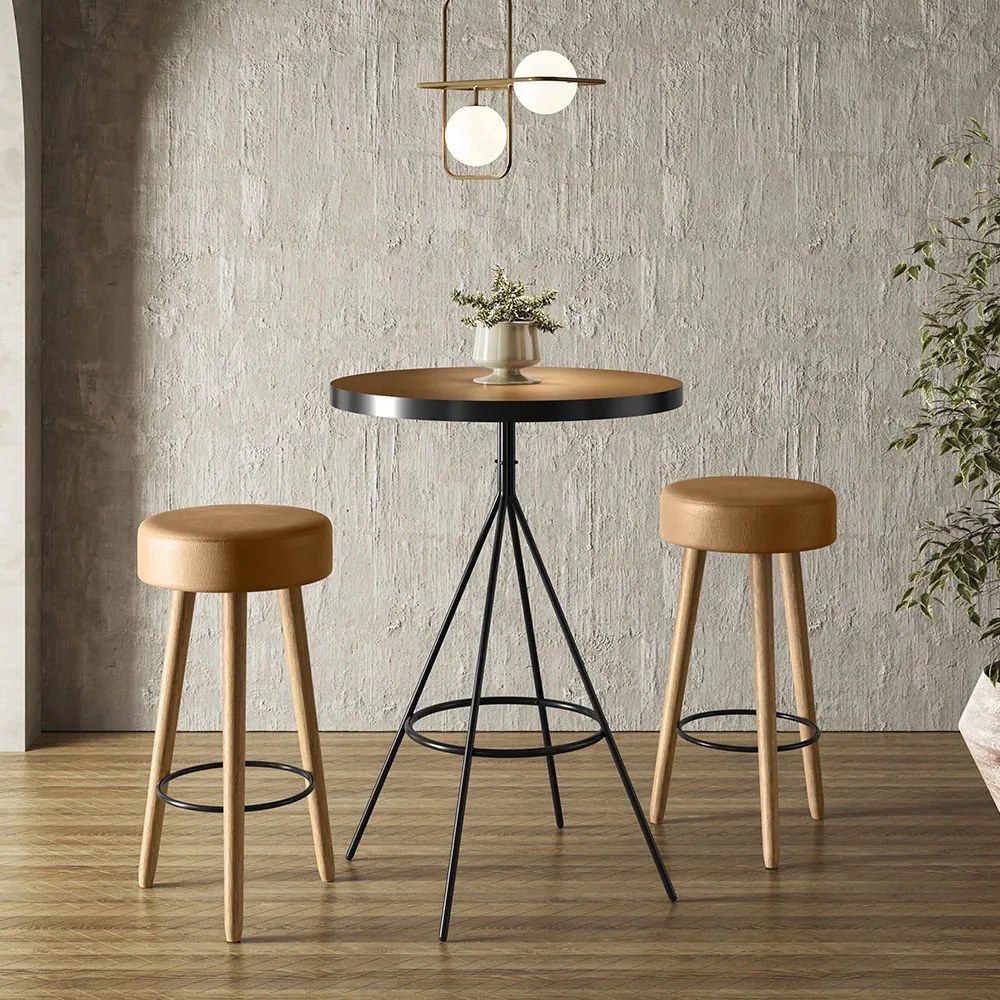 Banqueta Alta para Cozinha Base Madeira Kit 2 Dani Sintético PU Telha S02 - D'Rossi