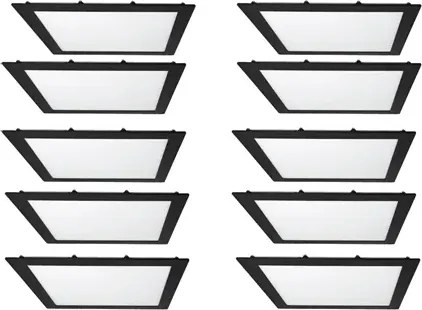 Kit 10 Plafons LED Embutir Quadrado 18W Preto 22,5cm