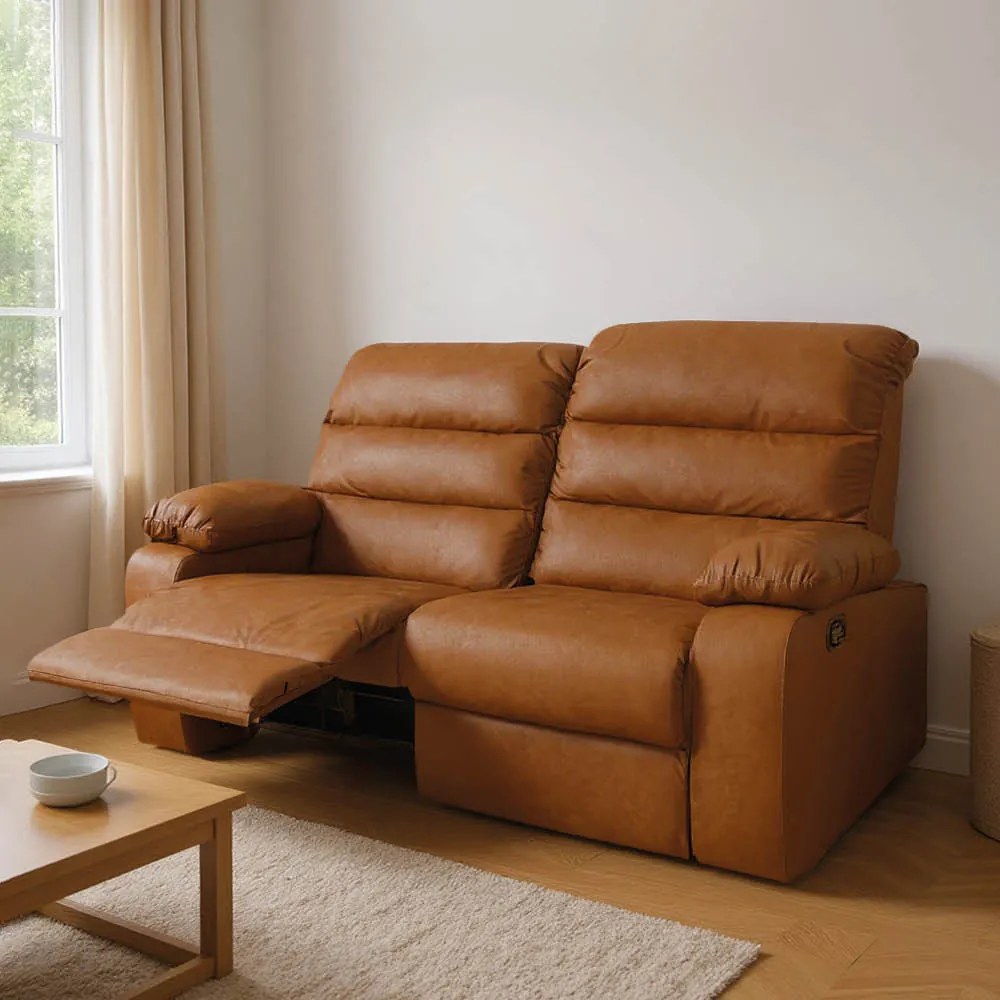 Sofá 2 Lugares Reclinável Retrátil 170cm Naaman Sintético PU Nozes K01 - D'Rossi